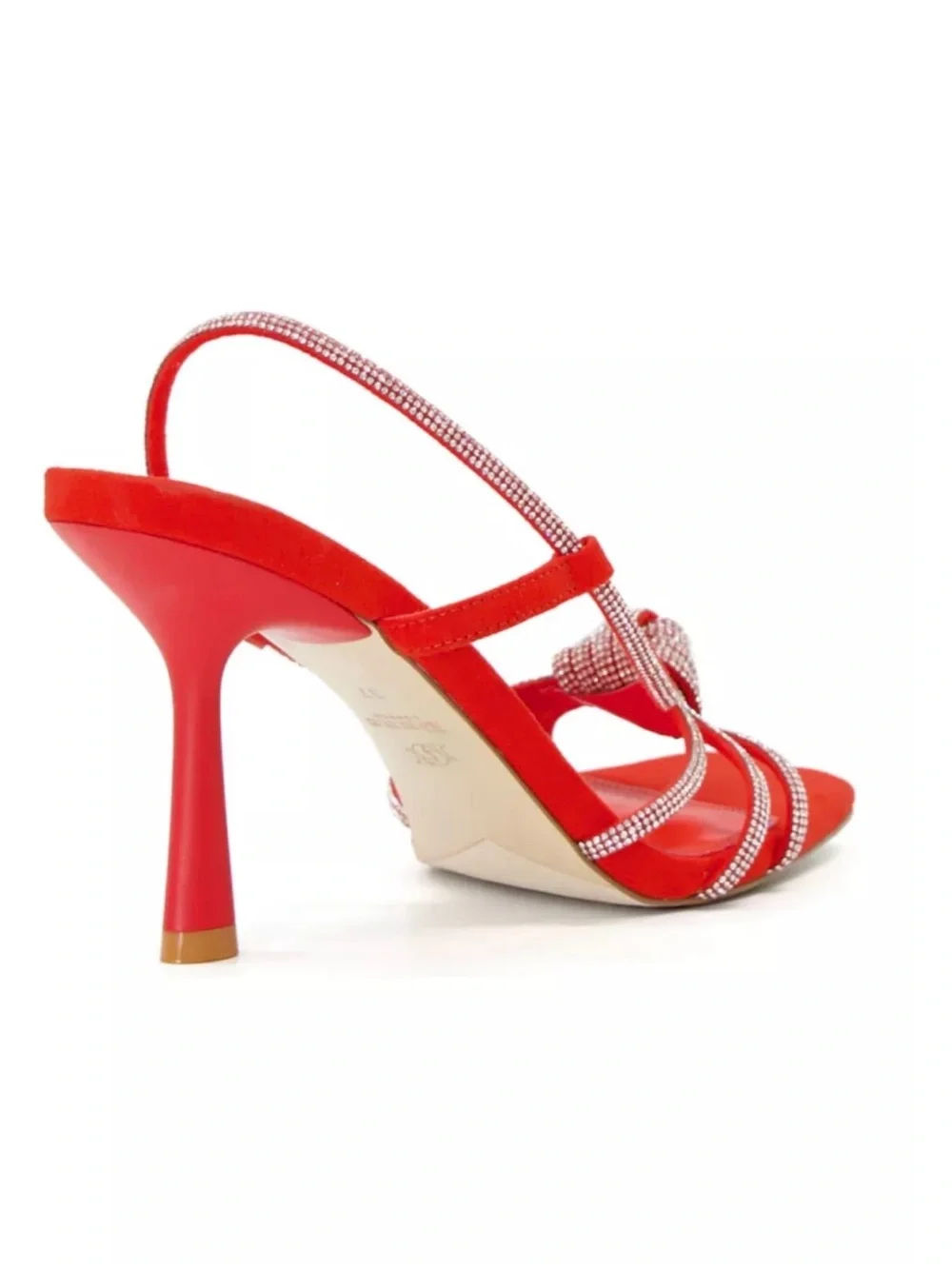 Dune London Orange Crystal Knot Slingback Heels- Nearly red. Gorgeous!
